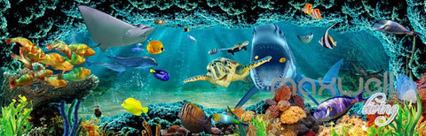 Image of Shark Chasing Turtle Wallaper IDCQW-000294 custom size