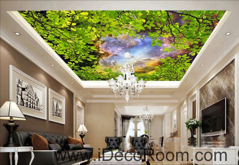 Image of Green Tree Leaves Night Sky 00064 Ceiling Wall Mural Wall paper Decal Wall Art Print Decor Kids wallpaper