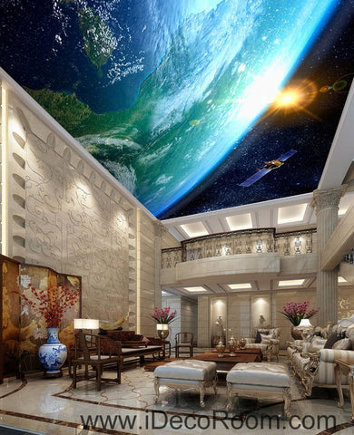 Image of Sun Earth Ourterspace Satellite 00076 Ceiling Wall Mural Wall paper Decal Wall Art Print Decor Kids wallpaper