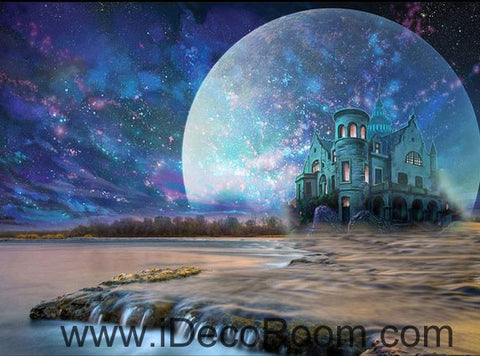 Image of Big Moon Castle Night Fog Star 00092 Ceiling Wall Mural Wall paper Decal Wall Art Print Decor Kids wallpaper