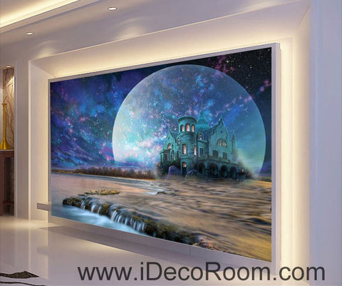 Image of Big Moon Castle Night Fog Star 00092 Ceiling Wall Mural Wall paper Decal Wall Art Print Decor Kids wallpaper