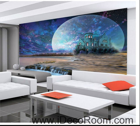 Image of Big Moon Castle Night Fog Star 00092 Ceiling Wall Mural Wall paper Decal Wall Art Print Decor Kids wallpaper