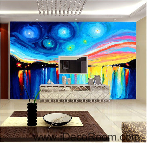 Image of Colorful Star Night Oil Painting 00094 Ceiling Wall Mural Wall paper Decal Wall Art Print Decor Kids wallpaper