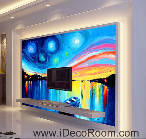 Image of Colorful Star Night Oil Painting 00094 Ceiling Wall Mural Wall paper Decal Wall Art Print Decor Kids wallpaper