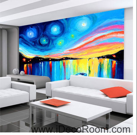 Image of Colorful Star Night Oil Painting 00094 Ceiling Wall Mural Wall paper Decal Wall Art Print Decor Kids wallpaper