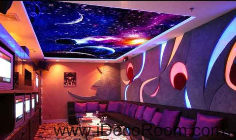 Image of Purple Blue Universe Planet Wallpaper Wall Decals Wall Art Print Business Kids Wall Paper Nursery Mural Home Decor Removable Wall Stickers Ceiling Decal