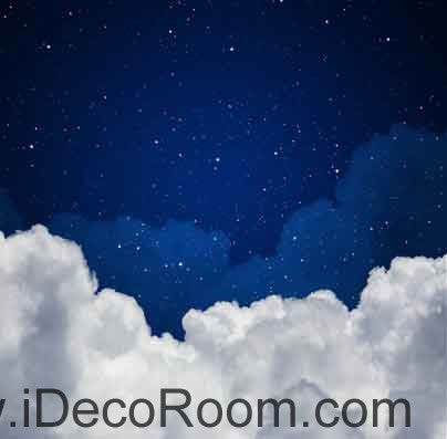 Image of White Clouds Night Sky Wallpaper Wall Decals Wall Art Print Business Kids Wall Paper Nursery Mural Home Decor Removable Wall Stickers Ceiling Decal
