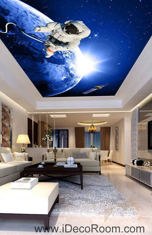 Image of Astronauts Outerspace Walking Wallpaper Wall Decals Wall Art Print Business Kids Wall Paper Nursery Mural Home Decor Removable Wall Stickers Ceiling Decal