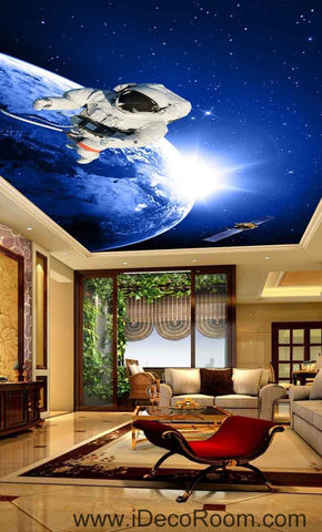 Image of Astronauts Outerspace Walking Wallpaper Wall Decals Wall Art Print Business Kids Wall Paper Nursery Mural Home Decor Removable Wall Stickers Ceiling Decal