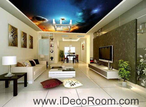 Image of Star Light Planets Wallpaper Wall Decals Wall Art Print Business Kids Wall Paper Nursery Mural Home Decor Removable Wall Stickers Ceiling Decal