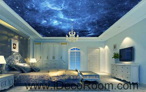 Image of Dark Blue Night Sky Wallpaper Wall Decals Wall Art Print Business Kids Wall Paper Nursery Mural Home Decor Removable Wall Stickers Ceiling Decal