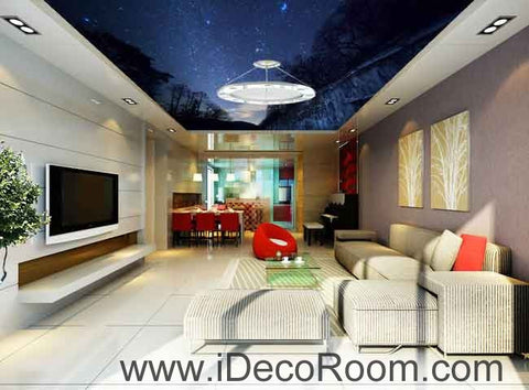 Image of Forest Night Sky Starlight Wallpaper Wall Decals Wall Art Print Business Kids Wall Paper Nursery Mural Home Decor Removable Wall Stickers Ceiling Decal