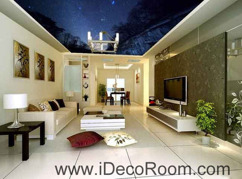 Image of Forest Night Sky Starlight Wallpaper Wall Decals Wall Art Print Business Kids Wall Paper Nursery Mural Home Decor Removable Wall Stickers Ceiling Decal