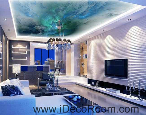 Image of Turqoise Marble Clouds Pattern Wallpaper Wall Decals Wall Art Print Business Kids Wall Paper Nursery Mural Home Decor Removable Wall Stickers Ceiling Decal