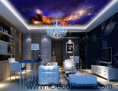 Image of Fire Castle Star Sky Wallpaper Wall Decals Wall Art Print Business Kids Wall Paper Nursery Mural Home Decor Removable Wall Stickers Ceiling Decal