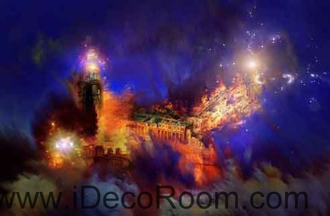 Image of Fire Castle Star Sky Wallpaper Wall Decals Wall Art Print Business Kids Wall Paper Nursery Mural Home Decor Removable Wall Stickers Ceiling Decal