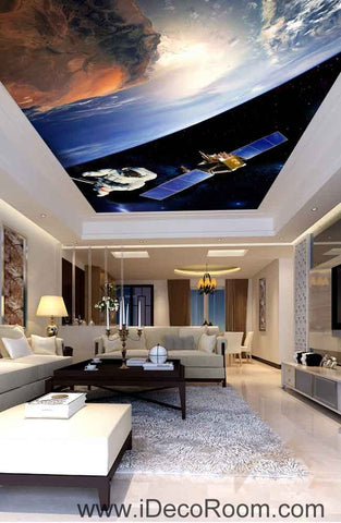 Image of Space Craft Astronaut Outerspace Wallpaper Wall Decals Wall Art Print Business Kids Wall Paper Nursery Mural Home Decor Removable Wall Stickers Ceiling Decal