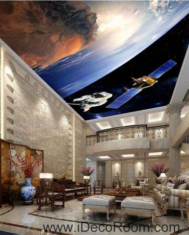 Image of Space Craft Astronaut Outerspace Wallpaper Wall Decals Wall Art Print Business Kids Wall Paper Nursery Mural Home Decor Removable Wall Stickers Ceiling Decal