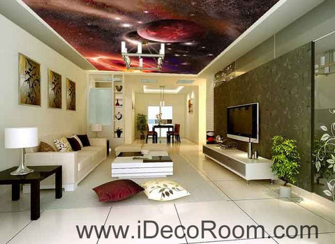 Image of Planets Outerspace Galaxy Wallpaper Wall Decals Wall Art Print Business Kids Wall Paper Nursery Mural Home Decor Removable Wall Stickers Ceiling Decal