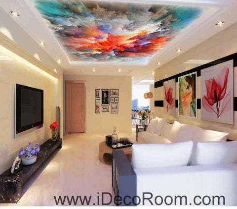 Image of Abstract Clouds Color Pattern Wallpaper Wall Decals Wall Art Print Business Kids Wall Paper Nursery Mural Home Decor Removable Wall Stickers Ceiling Decal