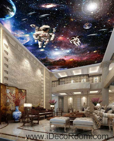 Image of Astronauts Outerspace Walking Planet Solar Wallpaper Wall Decals Wall Art Print Business Kids Wall Paper Nursery Mural Home Decor Removable Wall Stickers Ceiling Decal