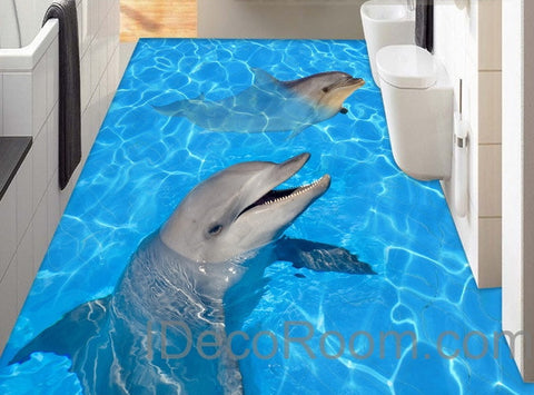 Image of Dophin Twins Sea Ocean Water 00004 Floor Decals 3D Wallpaper Wall Mural Stickers Print Art Bathroom Decor Living Room Kitchen Waterproof Business Home Office Gift