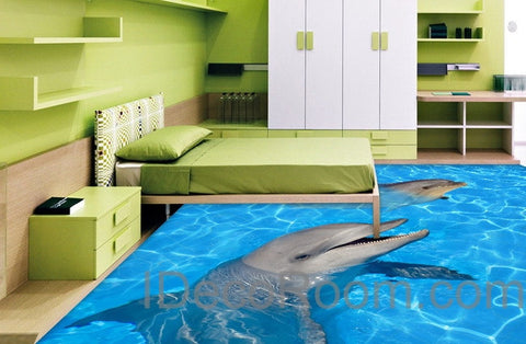 Image of Dophin Twins Sea Ocean Water 00004 Floor Decals 3D Wallpaper Wall Mural Stickers Print Art Bathroom Decor Living Room Kitchen Waterproof Business Home Office Gift