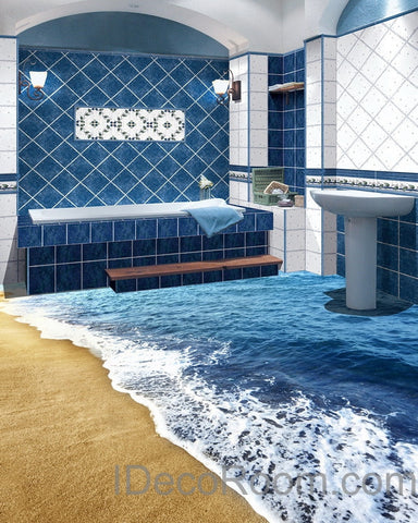 Image of Beach Wave 00005 Floor Decals 3D Wallpaper Wall Mural Stickers Print Art Bathroom Decor Living Room Kitchen Waterproof Business Home Office Gift