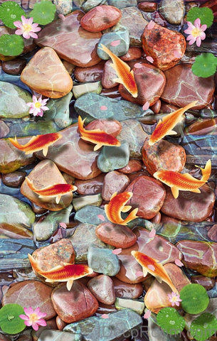 Image of Red Carp Stone Lotus Lilypad 00007 Floor Decals 3D Wallpaper Wall Mural Stickers Print Art Bathroom Decor Living Room Kitchen Waterproof Business Home Office Gift