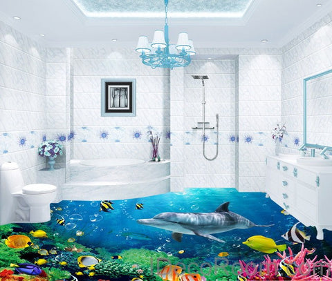 Image of Dophin Coral Colorful Fish Under the Sea 00008 Floor Decals 3D Wallpaper Wall Mural Stickers Print Art Bathroom Decor Living Room Kitchen Waterproof Business Home Office Gift