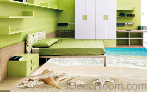 Image of Beach Wave Sand Shells 00012 Floor Decals 3D Wallpaper Wall Mural Stickers Print Art Bathroom Decor Living Room Kitchen Waterproof Business Home Office Gift