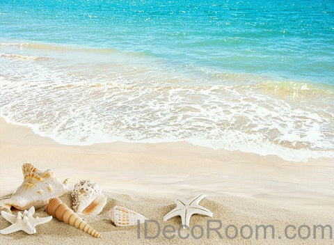 Image of Beach Wave Sand Shells 00012 Floor Decals 3D Wallpaper Wall Mural Stickers Print Art Bathroom Decor Living Room Kitchen Waterproof Business Home Office Gift