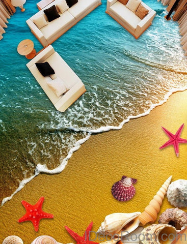 Image of Beach Sand Star Fish Shells 00013 Floor Decals 3D Wallpaper Wall Mural Stickers Print Art Bathroom Decor Living Room Kitchen Waterproof Business Home Office Gift