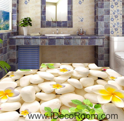 Image of Plumeria White Stone Branch Leaves 00015 Floor Decals 3D Wallpaper Wall Mural Stickers Print Art Bathroom Decor Living Room Kitchen Waterproof Business Home Office Gift