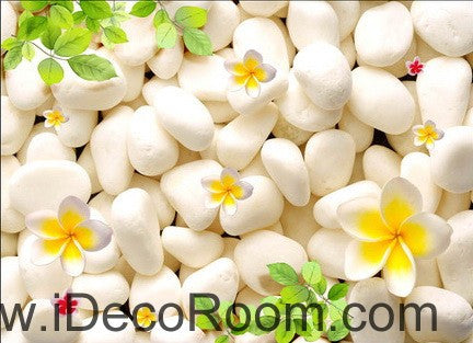 Image of Plumeria White Stone Branch Leaves 00015 Floor Decals 3D Wallpaper Wall Mural Stickers Print Art Bathroom Decor Living Room Kitchen Waterproof Business Home Office Gift