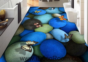 Blue Butterflies Stone 00016 Floor Decals 3D Wallpaper Wall Mural Stickers Print Art Bathroom Decor Living Room Kitchen Waterproof Business Home Office Gift