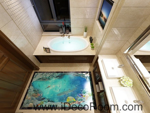 Image of Shark Under the Sea Coral 00018 Floor Decals 3D Wallpaper Wall Mural Stickers Print Art Bathroom Decor Living Room Kitchen Waterproof Business Home Office Gift