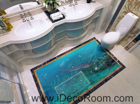Image of Shark Under the Sea Fish 00019 Floor Decals 3D Wallpaper Wall Mural Stickers Print Art Bathroom Decor Living Room Kitchen Waterproof Business Home Office Gift