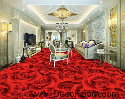 Image of Full Red Romantic Roses 00022 Floor Decals 3D Wallpaper Wall Mural Stickers Print Art Bathroom Decor Living Room Kitchen Waterproof Business Home Office Gift