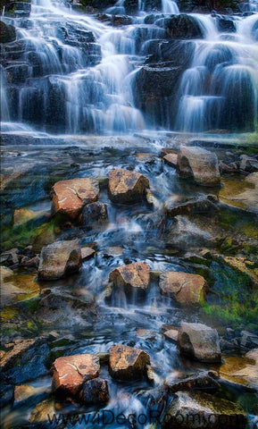 Image of Waterfall Stone Steam Brook 00025 Floor Decals 3D Wallpaper Wall Mural Stickers Print Art Bathroom Decor Living Room Kitchen Waterproof Business Home Office Gift