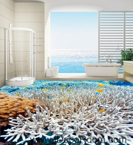 Image of White Coral Under the Sea 00026 Floor Decals 3D Wallpaper Wall Mural Stickers Print Art Bathroom Decor Living Room Kitchen Waterproof Business Home Office Gift