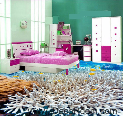 Image of White Coral Under the Sea 00026 Floor Decals 3D Wallpaper Wall Mural Stickers Print Art Bathroom Decor Living Room Kitchen Waterproof Business Home Office Gift
