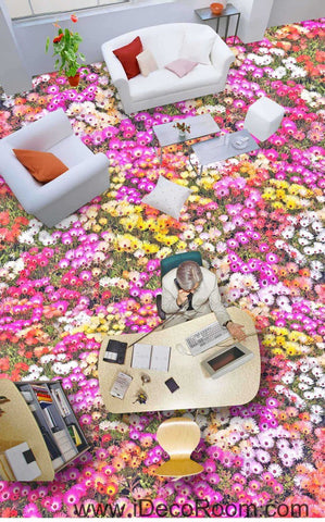 Image of Pink Yellow White Daisy Flower 00027 Floor Decals 3D Wallpaper Wall Mural Stickers Print Art Bathroom Decor Living Room Kitchen Waterproof Business Home Office Gift