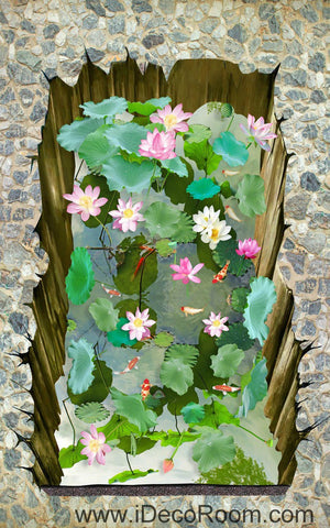 Image of Lilypad Lotus Pond Goldfish 00030 Floor Decals 3D Wallpaper Wall Mural Stickers Print Art Bathroom Decor Living Room Kitchen Waterproof Business Home Office Gift