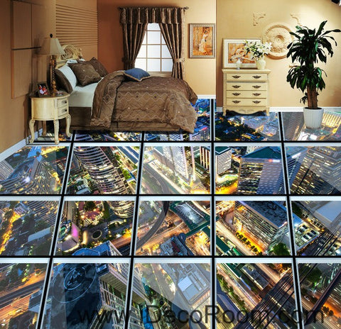 Image of Glass Roof Effect City Night 00031 Floor Decals 3D Wallpaper Wall Mural Stickers Print Art Bathroom Decor Living Room Kitchen Waterproof Business Home Office Gift
