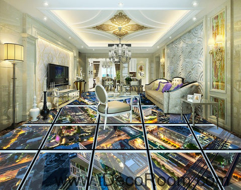 Image of Glass Roof Effect City Night 00031 Floor Decals 3D Wallpaper Wall Mural Stickers Print Art Bathroom Decor Living Room Kitchen Waterproof Business Home Office Gift