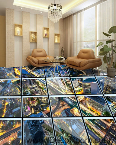 Image of Glass Roof Effect City Night 00031 Floor Decals 3D Wallpaper Wall Mural Stickers Print Art Bathroom Decor Living Room Kitchen Waterproof Business Home Office Gift