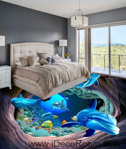 Image of Dophins Swimming in Hole Fish Sea 00032 Floor Decals 3D Wallpaper Wall Mural Stickers Print Art Bathroom Decor Living Room Kitchen Waterproof Business Home Office Gift