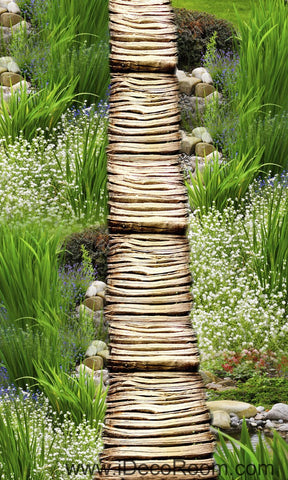 Image of Reed Wild Flowers Wood Bridge 00033 Floor Decals 3D Wallpaper Wall Mural Stickers Print Art Bathroom Decor Living Room Kitchen Waterproof Business Home Office Gift