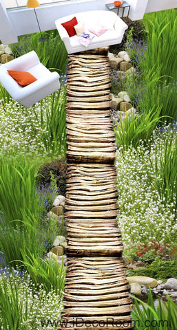 Image of Reed Wild Flowers Wood Bridge 00033 Floor Decals 3D Wallpaper Wall Mural Stickers Print Art Bathroom Decor Living Room Kitchen Waterproof Business Home Office Gift